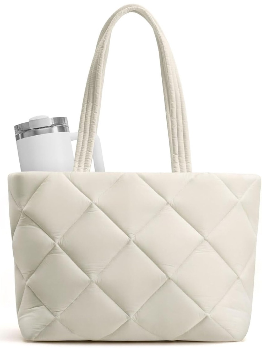Quilted Cream Puffer Tote Bag